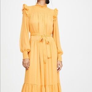 English‎ Factory Swiss Dot Smocked Maxi Dress medium mustard ruffle